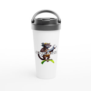 Grease Monkey - White 15oz Stainless Steel Travel Mug