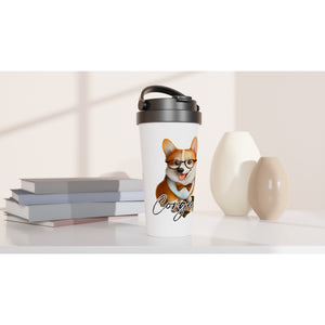 Corgeek - White 15oz Stainless Steel Travel Mug