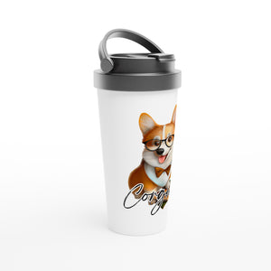 Corgeek - White 15oz Stainless Steel Travel Mug
