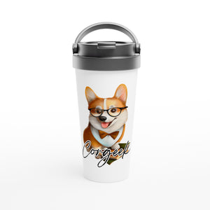 Corgeek - White 15oz Stainless Steel Travel Mug