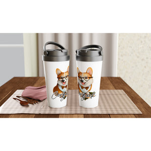 Corgeek - White 15oz Stainless Steel Travel Mug